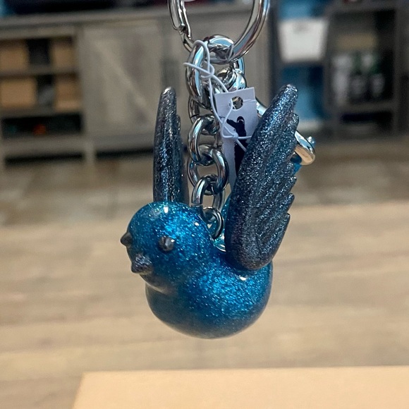 RARE Coach Blue and Gray Resin Glitter Bird Keychain Fob Bag Charm - Picture 2 of 11